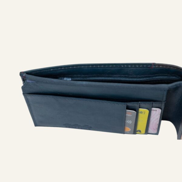 Portefeuille homme - Cuir - Bleu avec insert gris